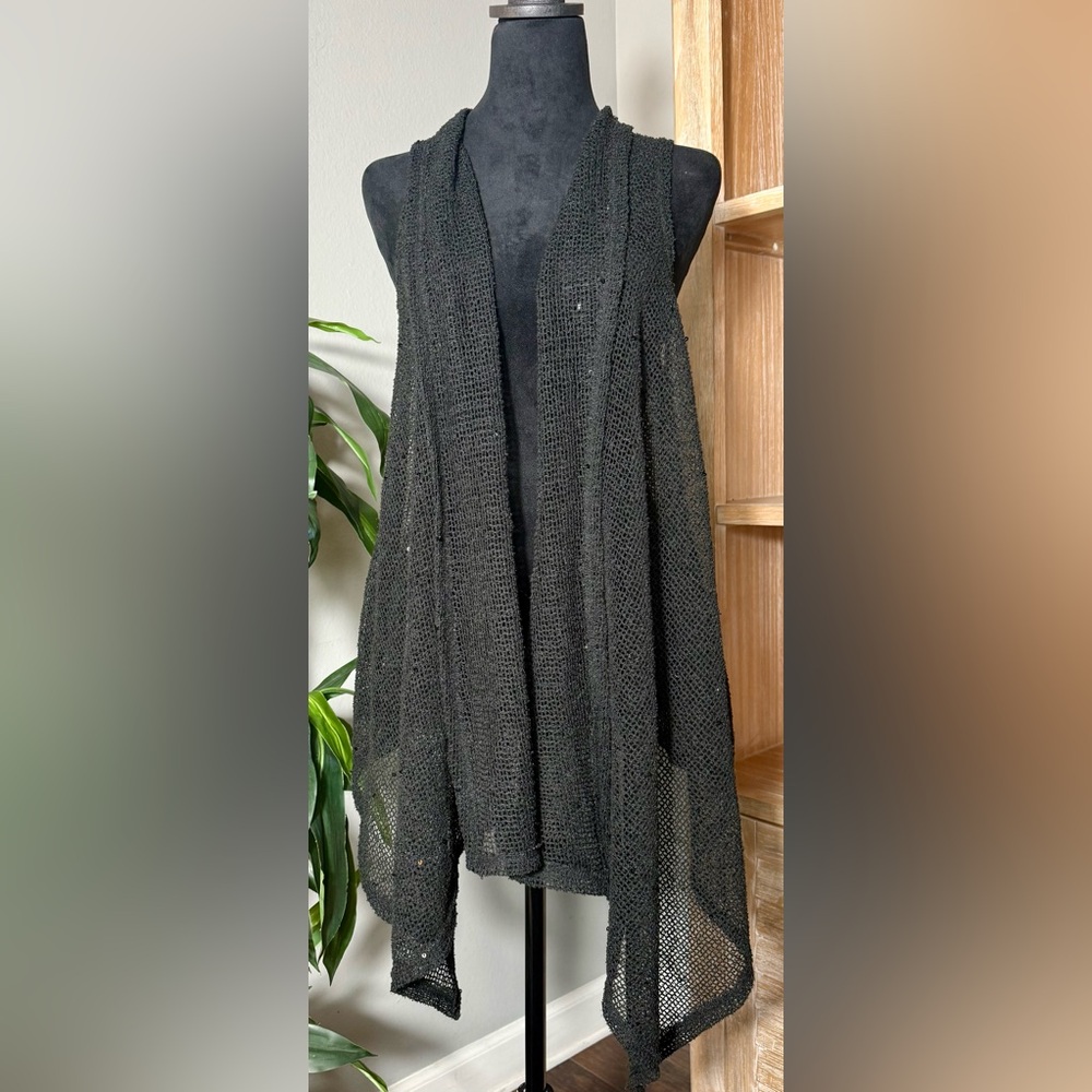 MAD About Style, Black Crochet Sequin Open Front Vest - OS